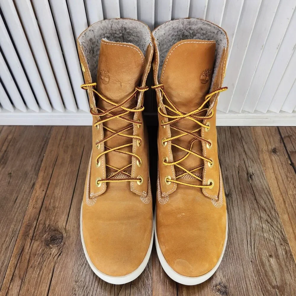 Timberland Earthkeepers Roll Top Boots Womens 9 Wheat Nubuck Fleece Collar 8643A